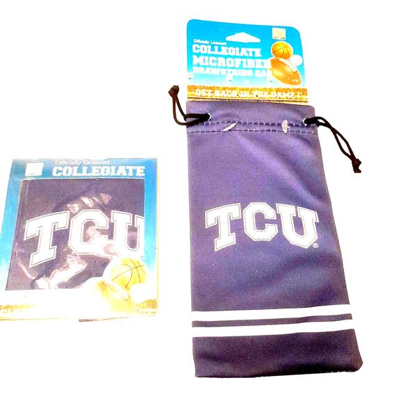 NCAA TCU Sunglass cloth and Sunglass Bag Combo Retro Horned Frogs Lot Set - Picture 1 of 3